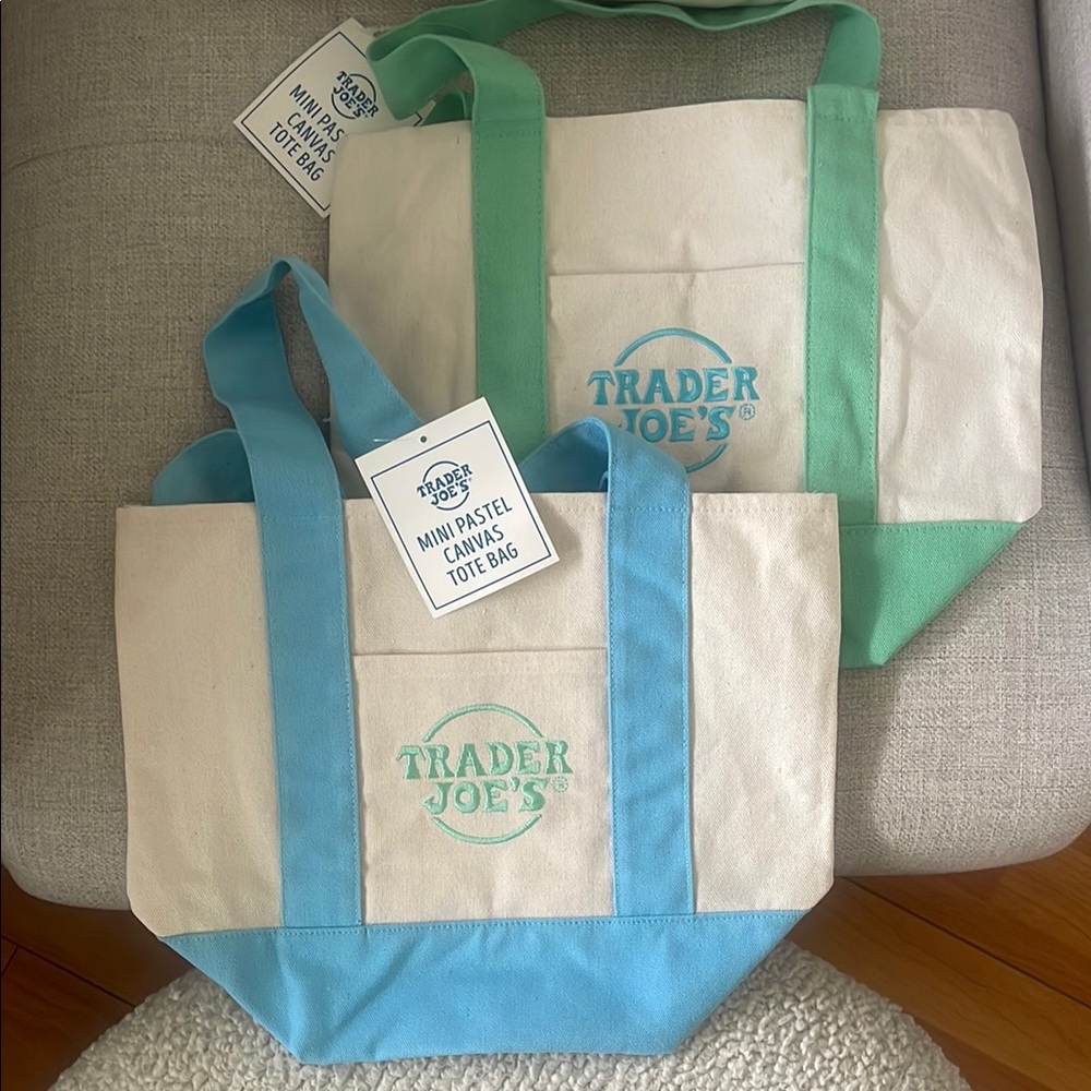 Pastel Canvas Tote Bag Set - Blue and Green